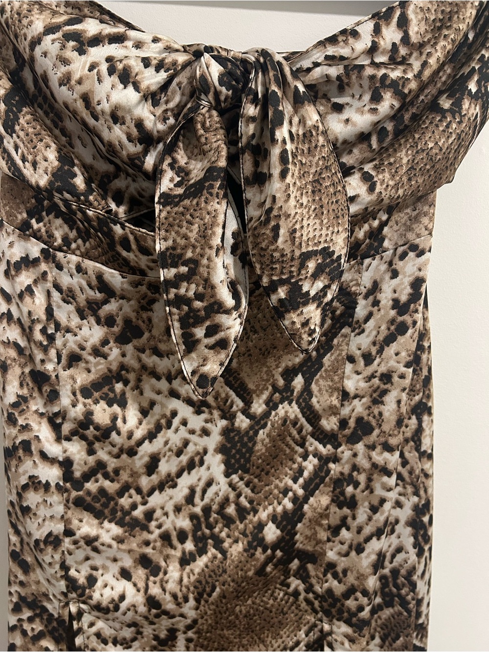Brown Snake-Print Strapless Dress